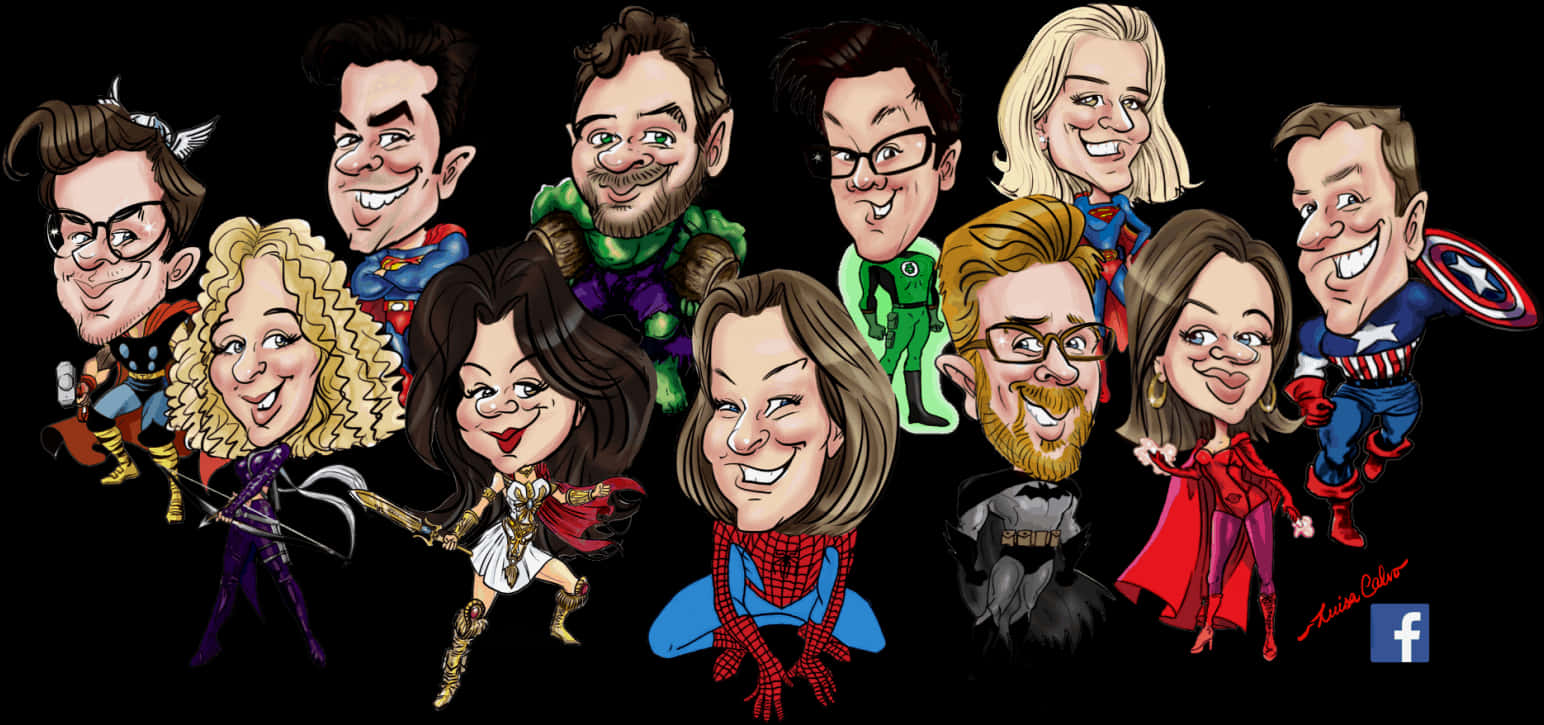 Superhero Themed Caricature Group PNG