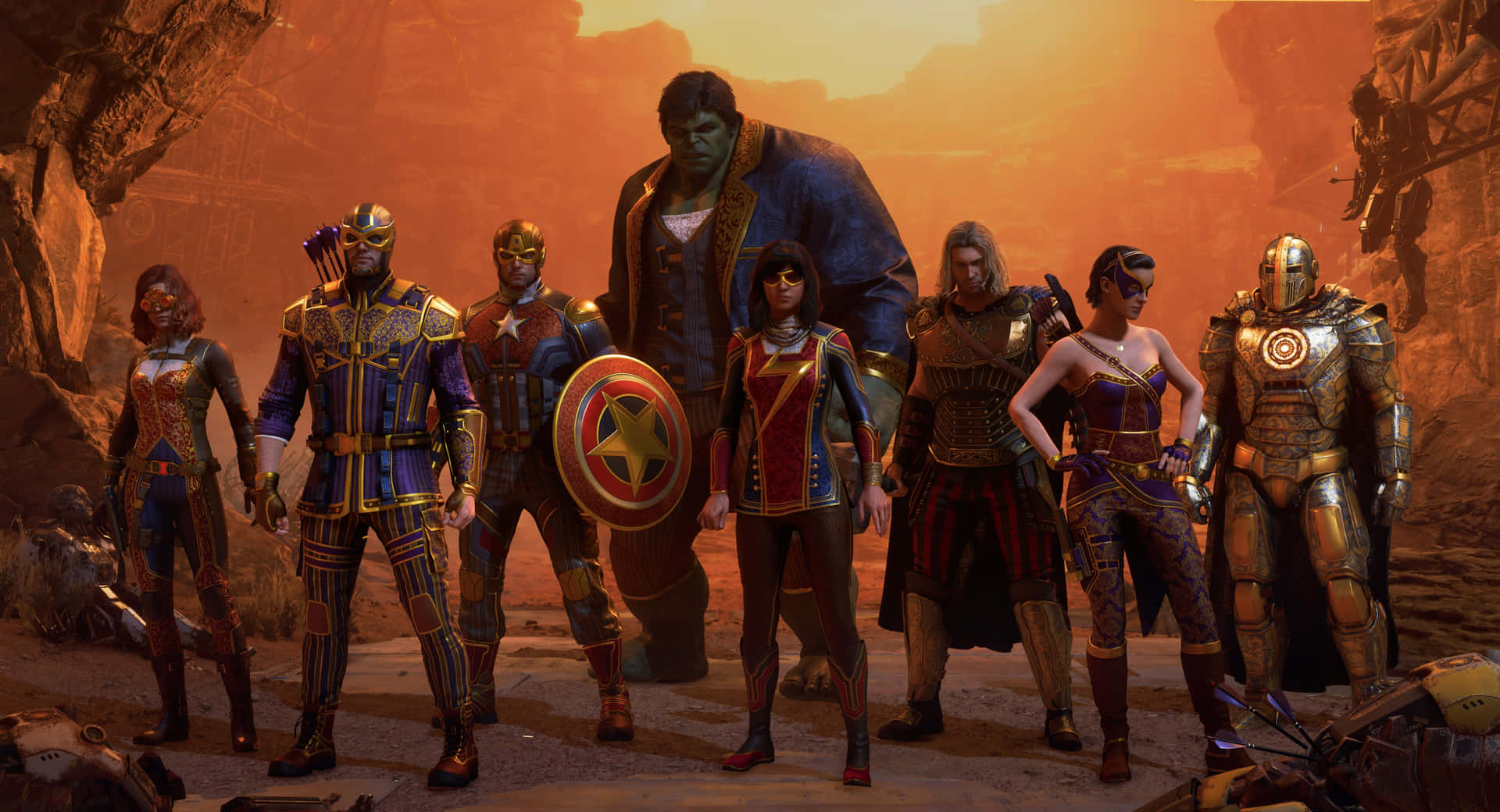 Epic Superheroes Battle in Stunning Video Game Universe Wallpaper