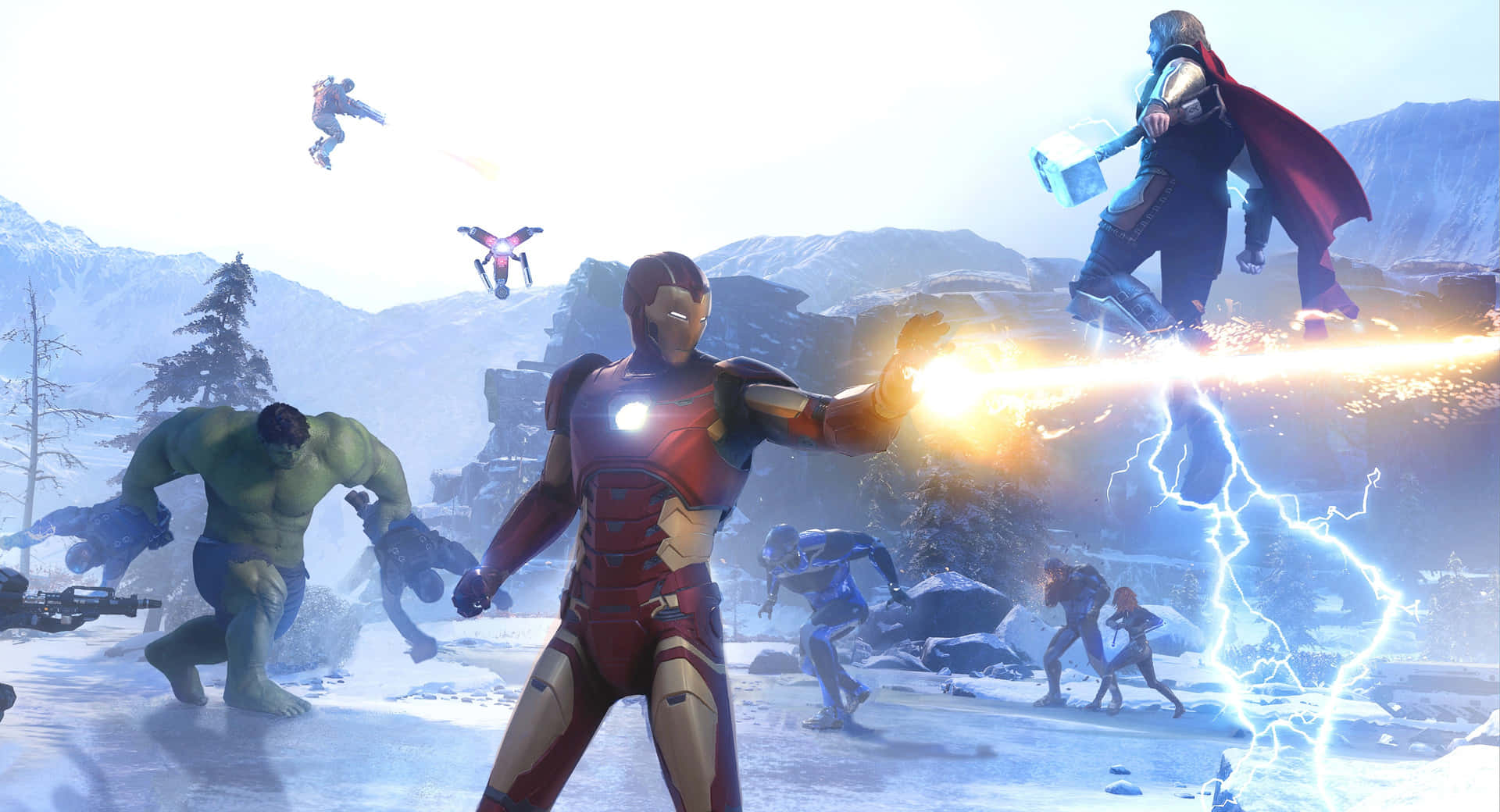 Intense Superhero Battle in a Stunning Video Game Wallpaper