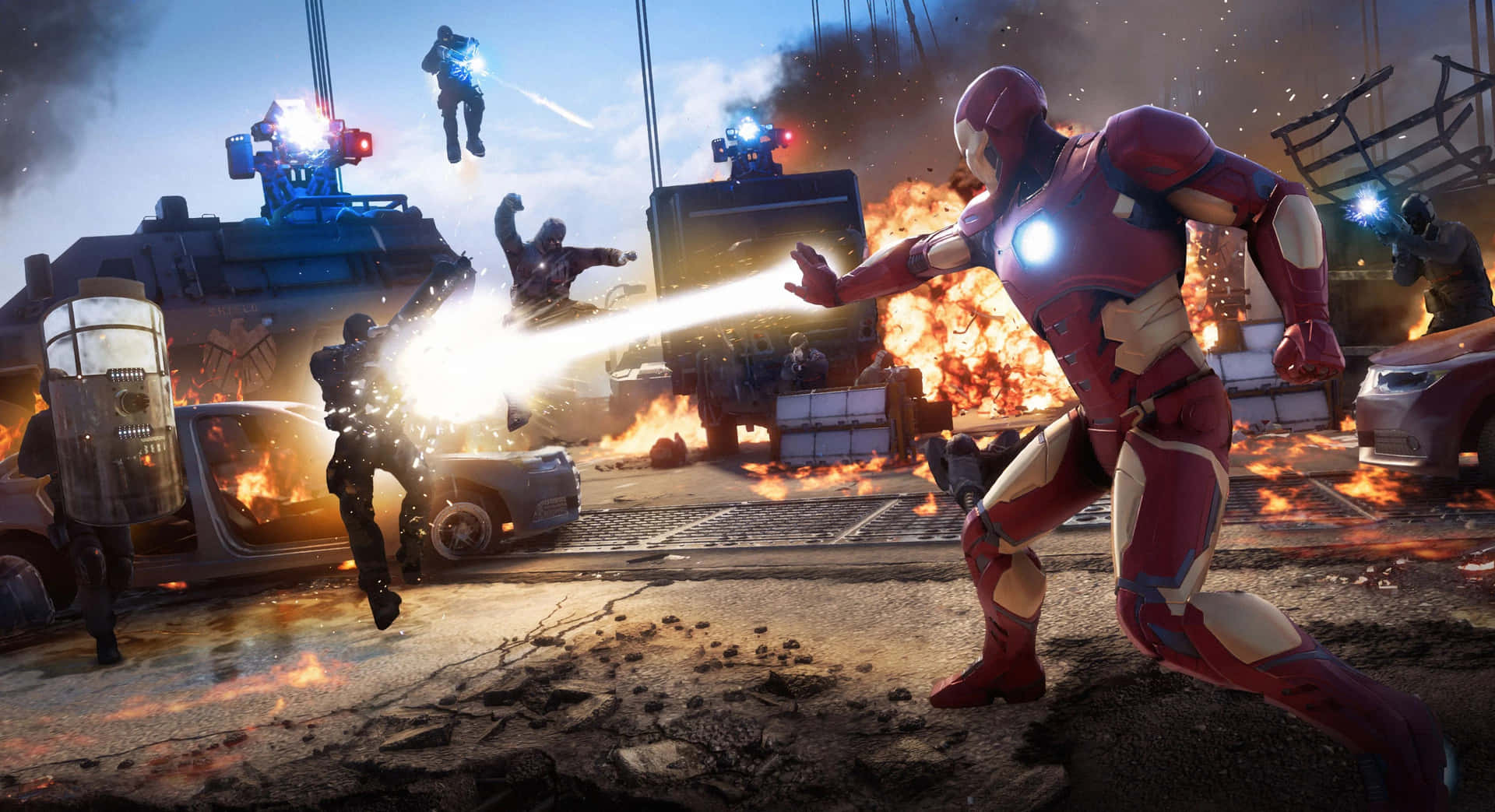 Epic Superhero Battle in a Video Game Wallpaper