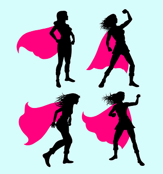 Superheroine Silhouettes Action Poses PNG