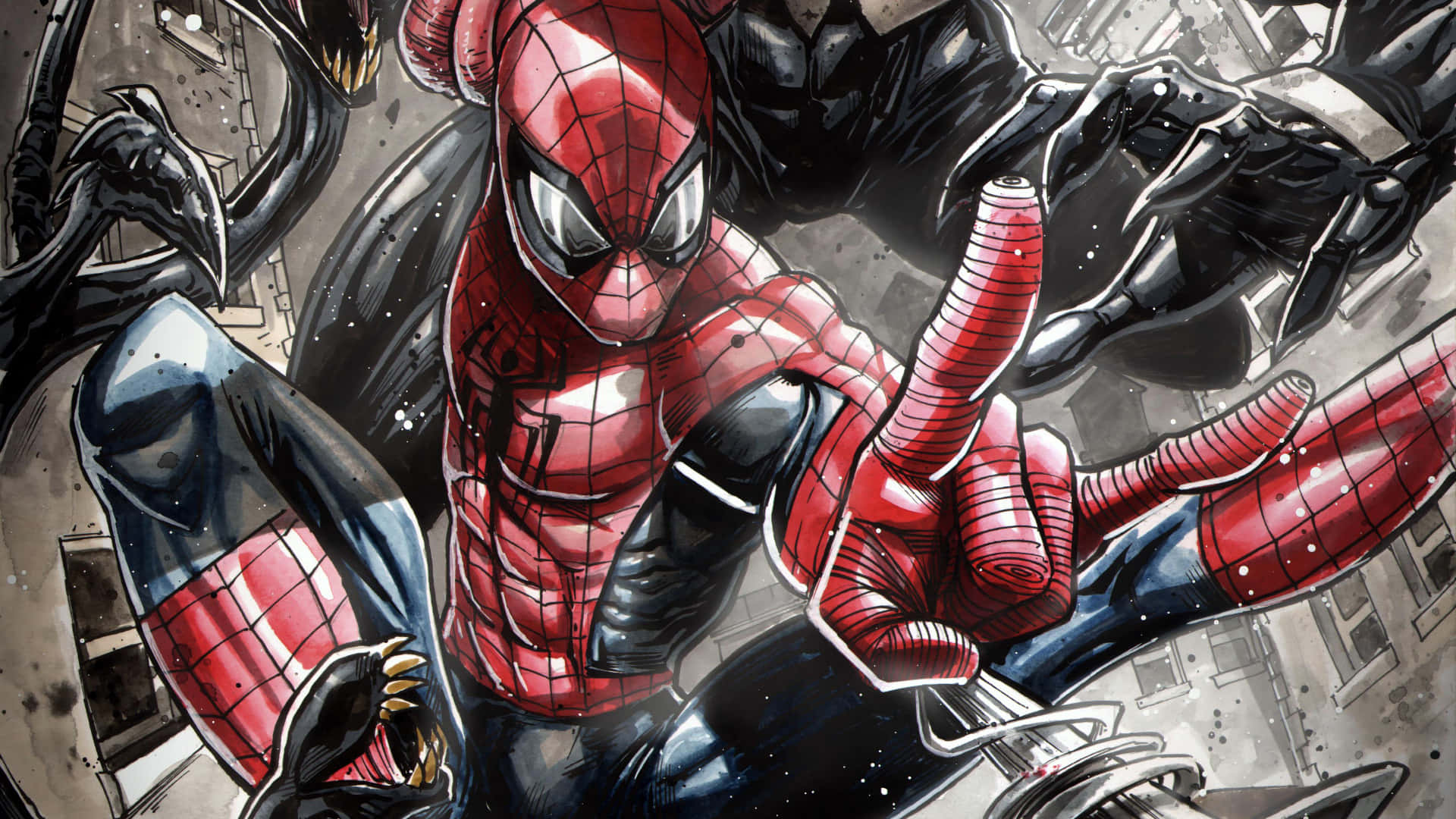 Superior Spider-Man Swinging in Action Wallpaper