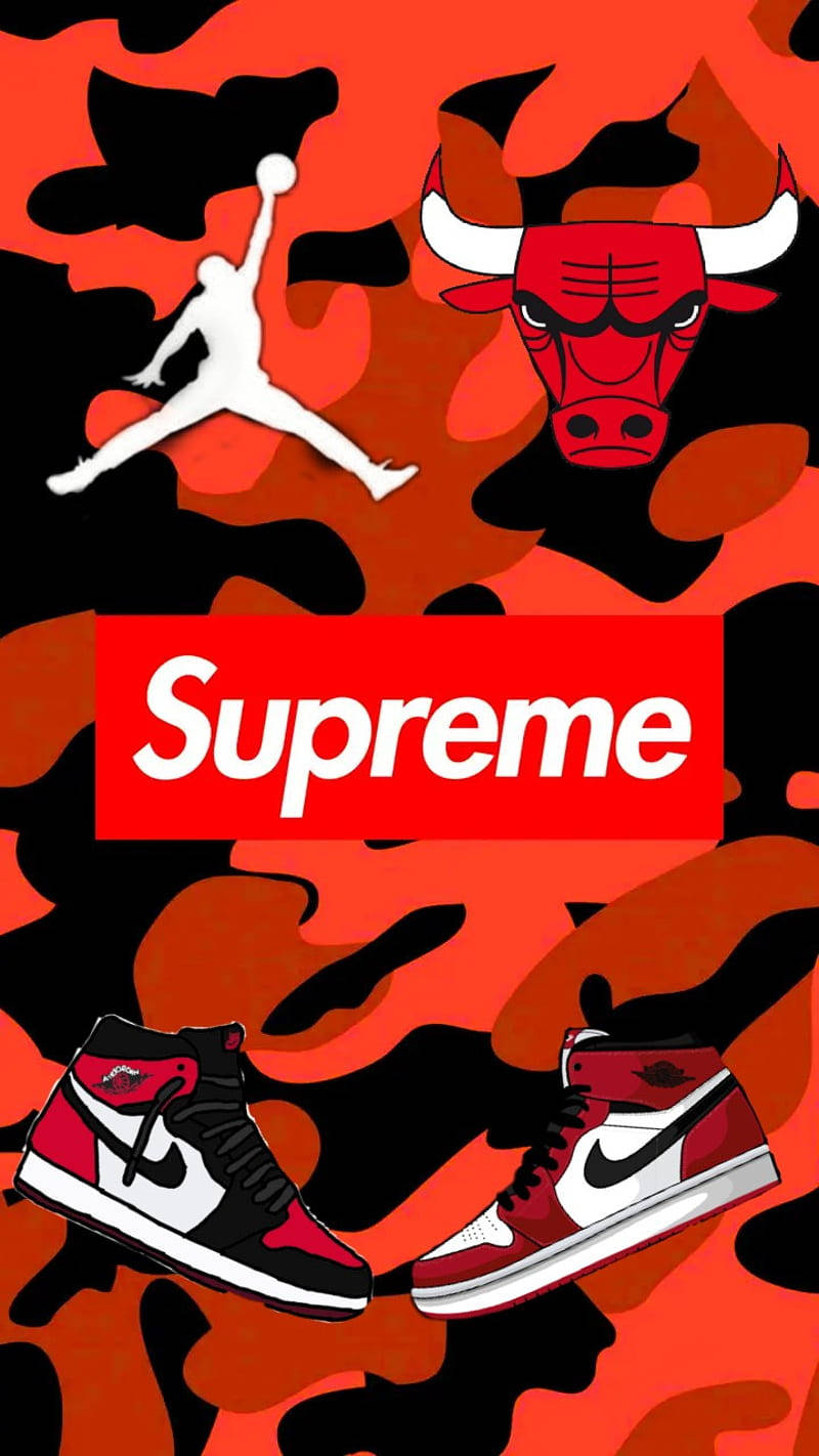 Superior Supreme Logo On Red Camouflage Wallpaper