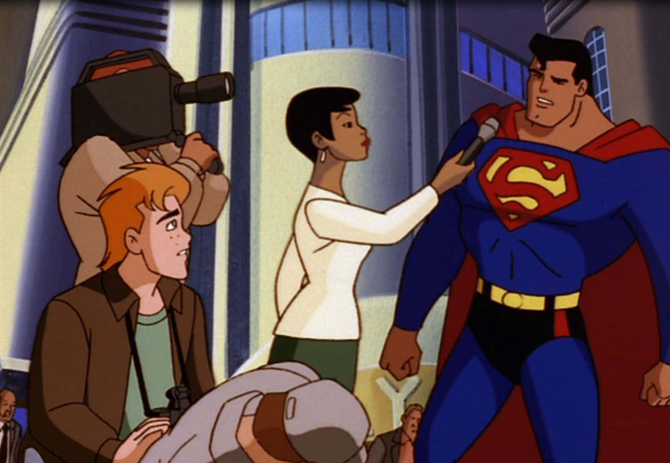 Superman Flying Over Metropolis in Superman: The Animated Series Wallpaper