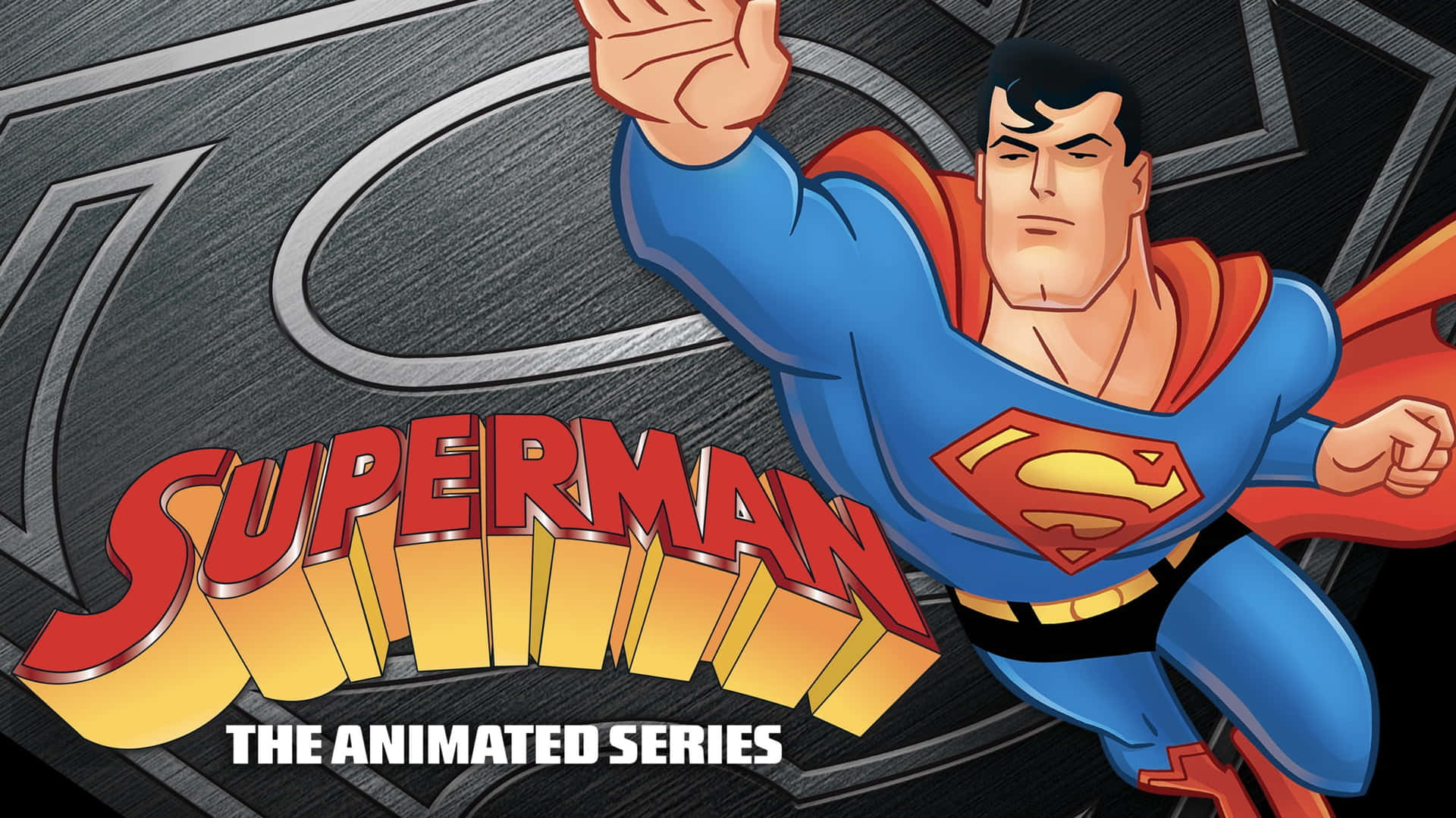 Superman flying high in the sky in Superman: The Animated Series Wallpaper