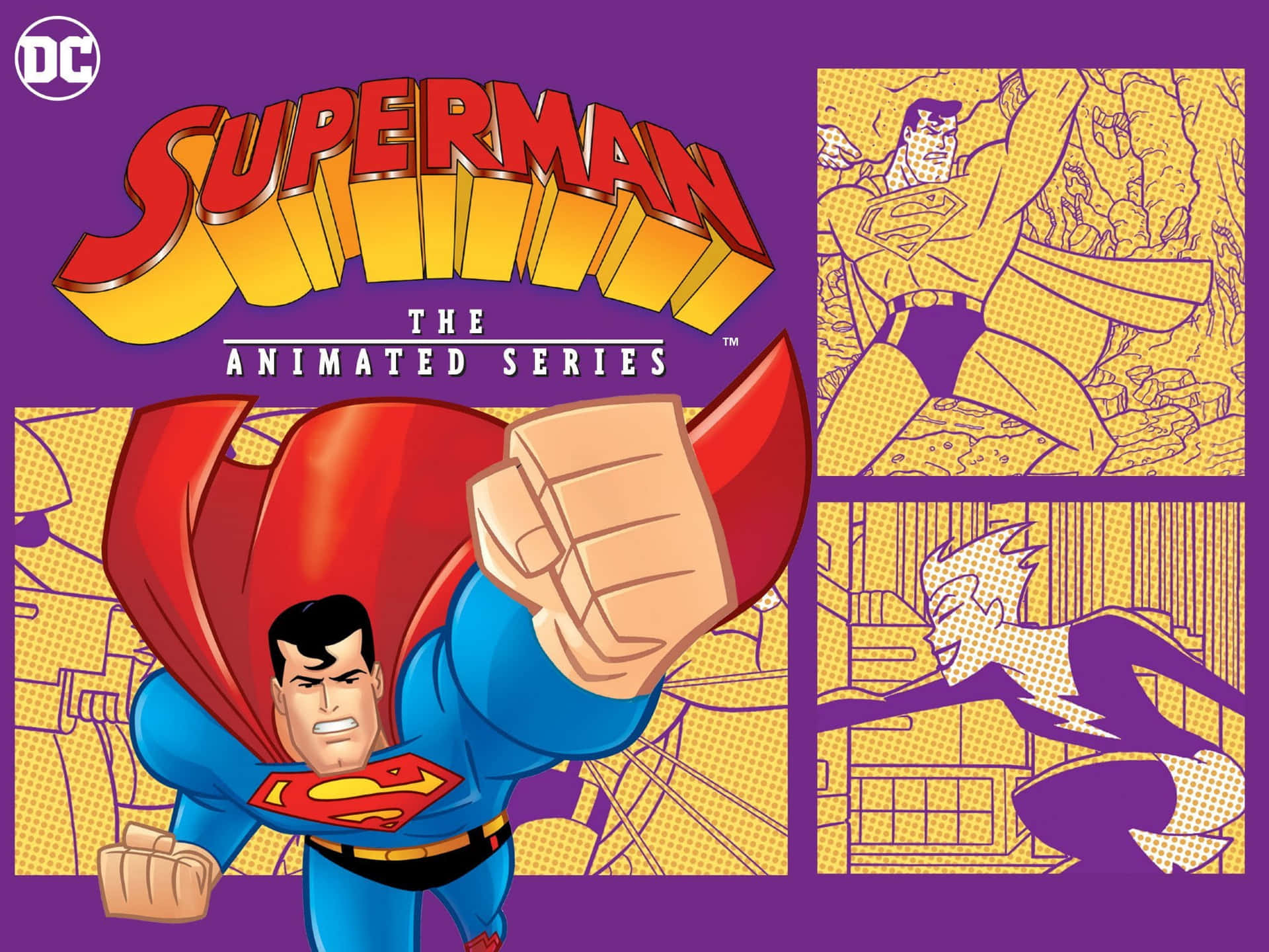 Superman taking flight in Superman: The Animated Series Wallpaper