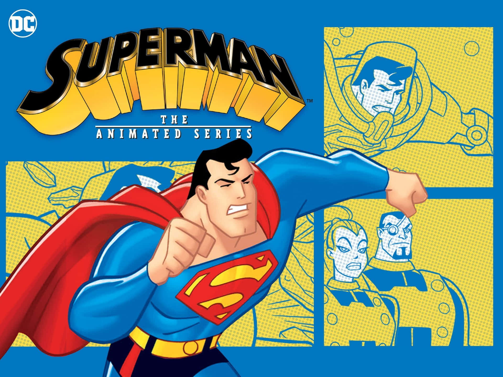 Superman flying high in the sky in Superman: The Animated Series Wallpaper