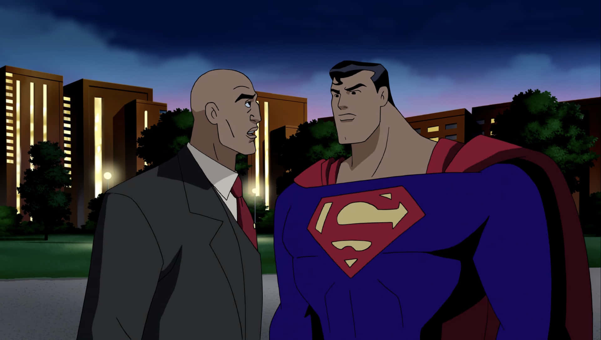 Superman Flying over Metropolis in Superman: The Animated Series Wallpaper