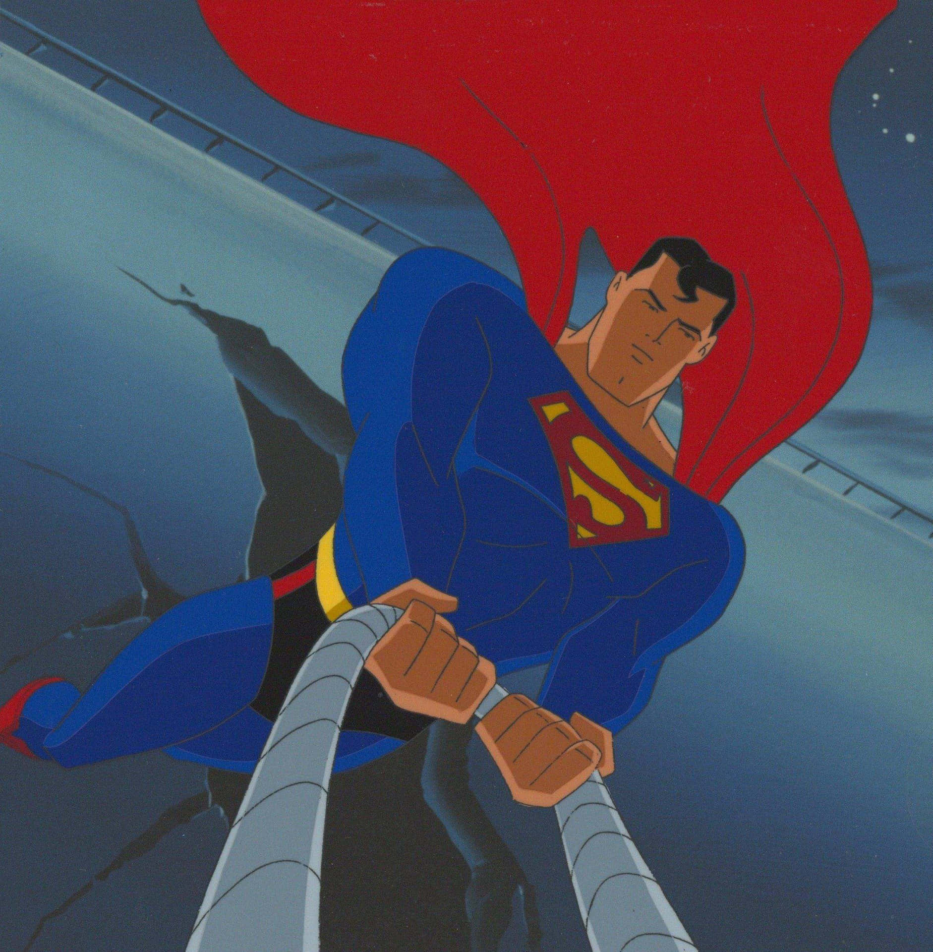 Superman flying high over Metropolis in Superman: The Animated Series Wallpaper