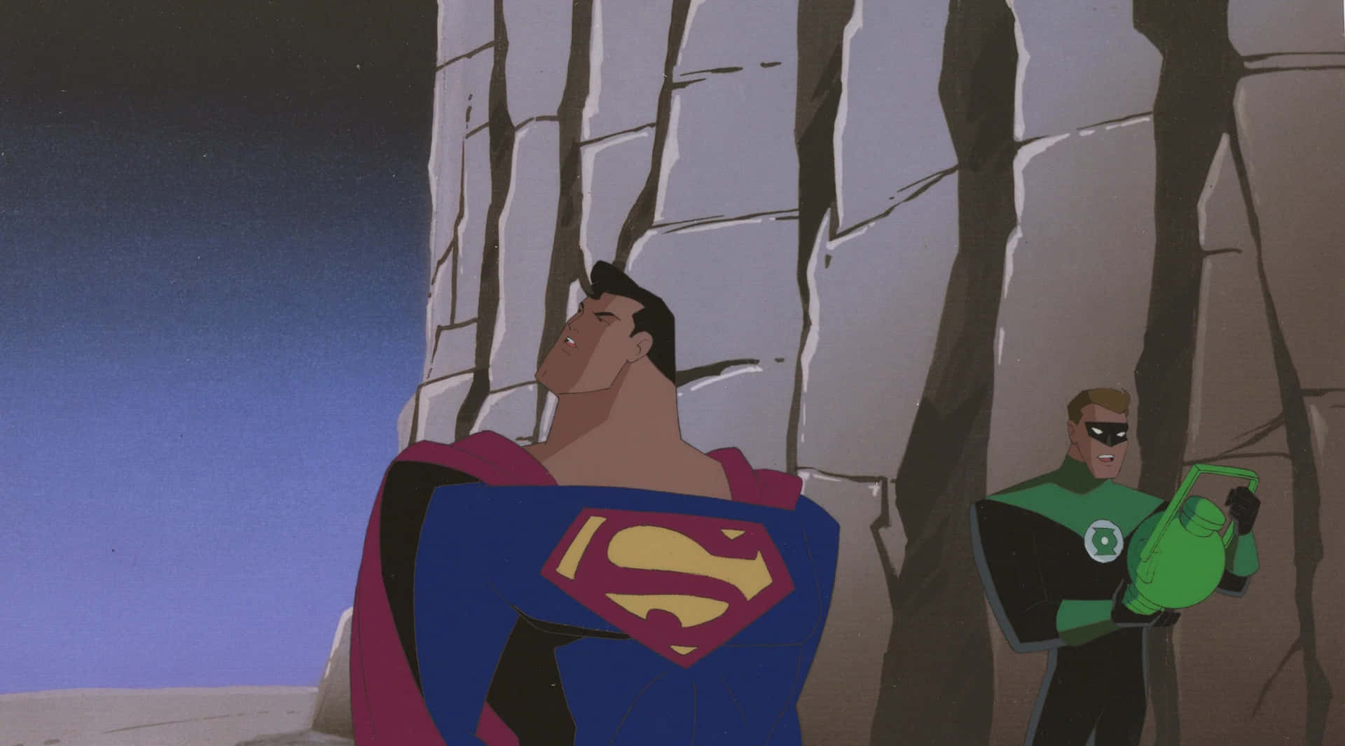 Superman flies to save the day in the iconic animated series Wallpaper