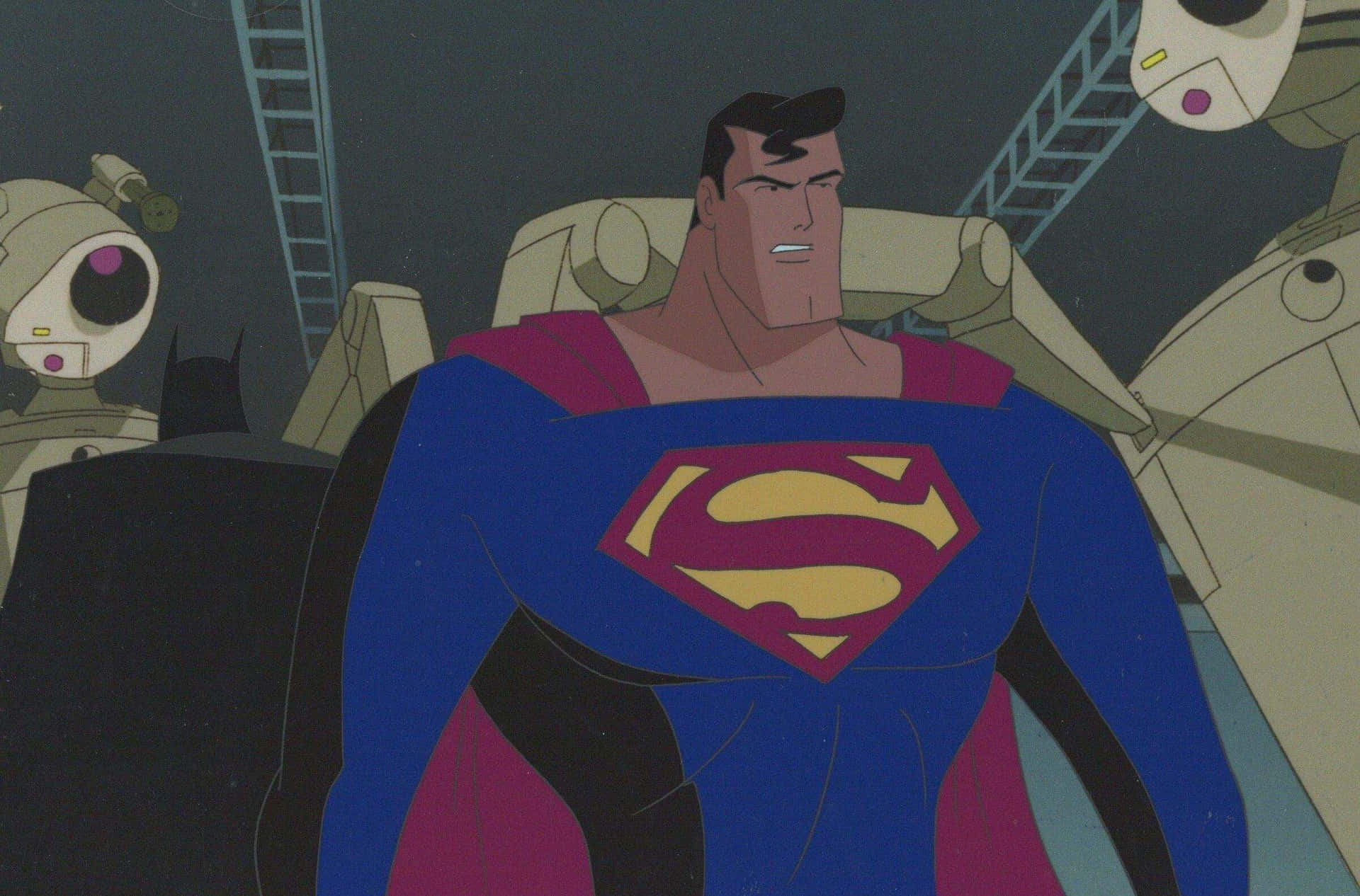 Superman flies high in the sky in Superman: The Animated Series. Wallpaper