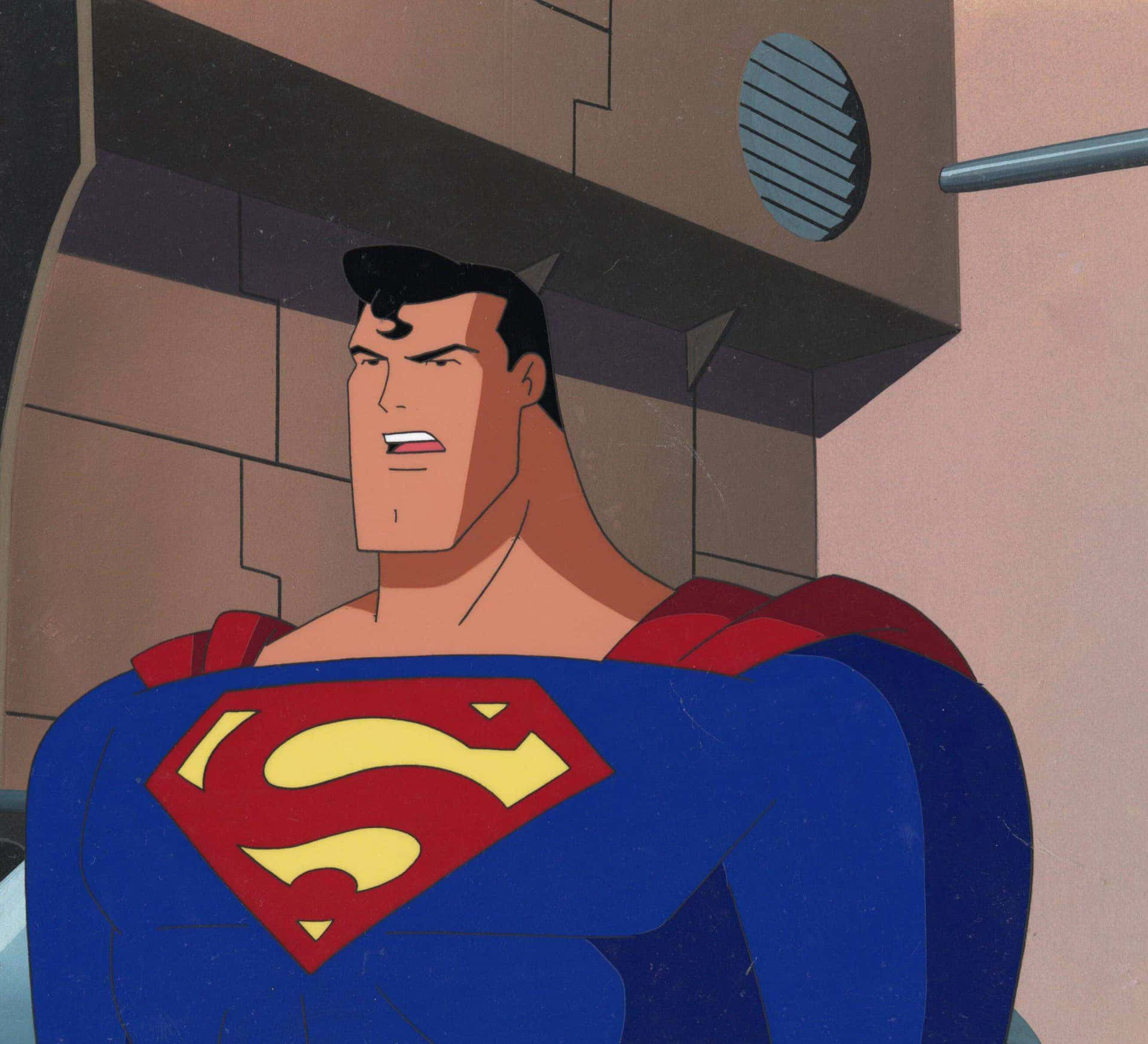 Superman flies high in the sky in Superman: The Animated Series Wallpaper