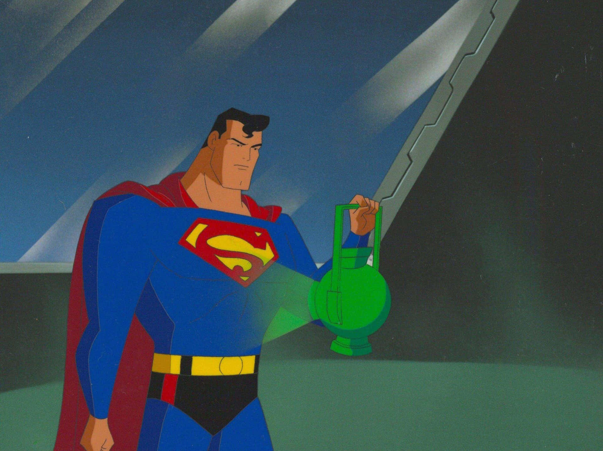 Superman soars high in Metropolis from Superman: The Animated Series Wallpaper