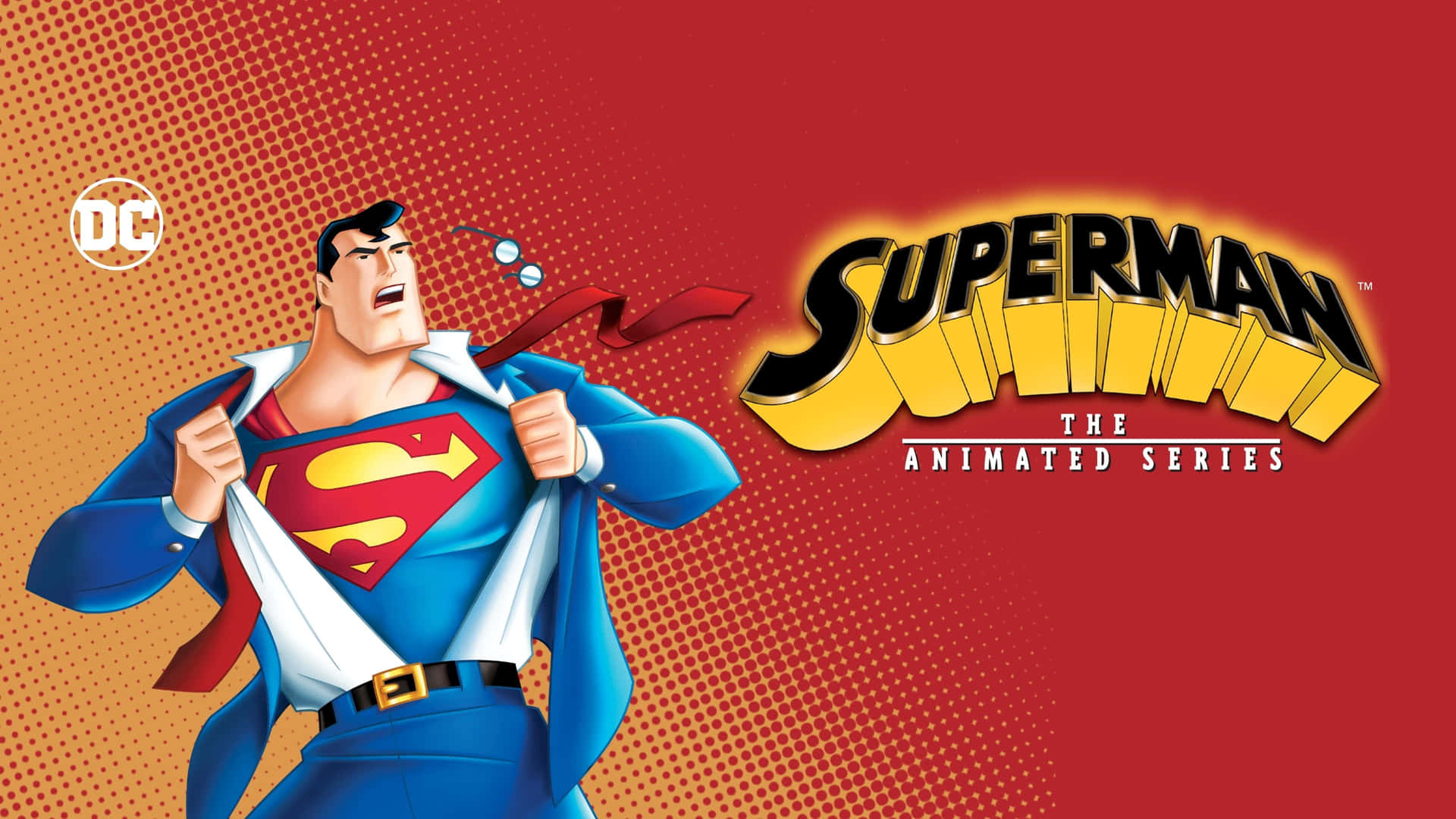 Superman flying above Metropolis in Superman: The Animated Series Wallpaper