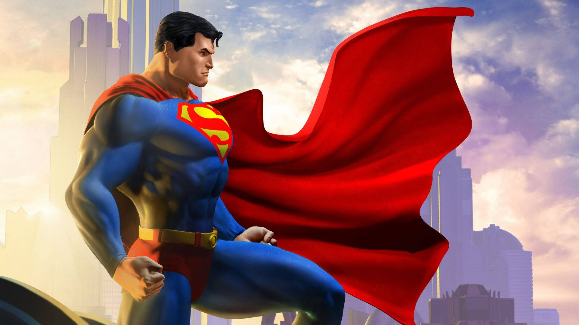 The Man of Steel Soars Over the City Wallpaper