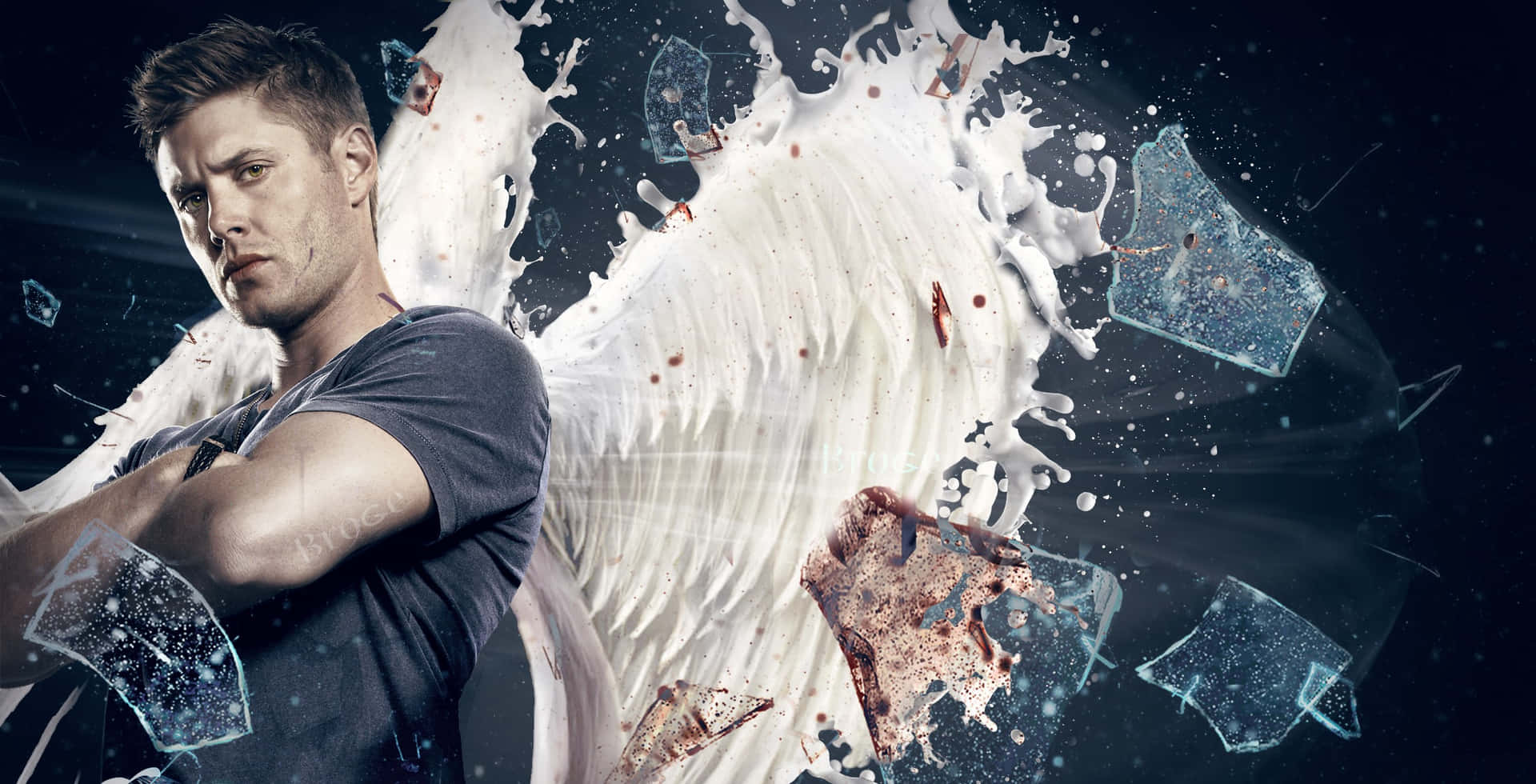 A Man With Wings Standing In Front Of A Broken Glass Wallpaper