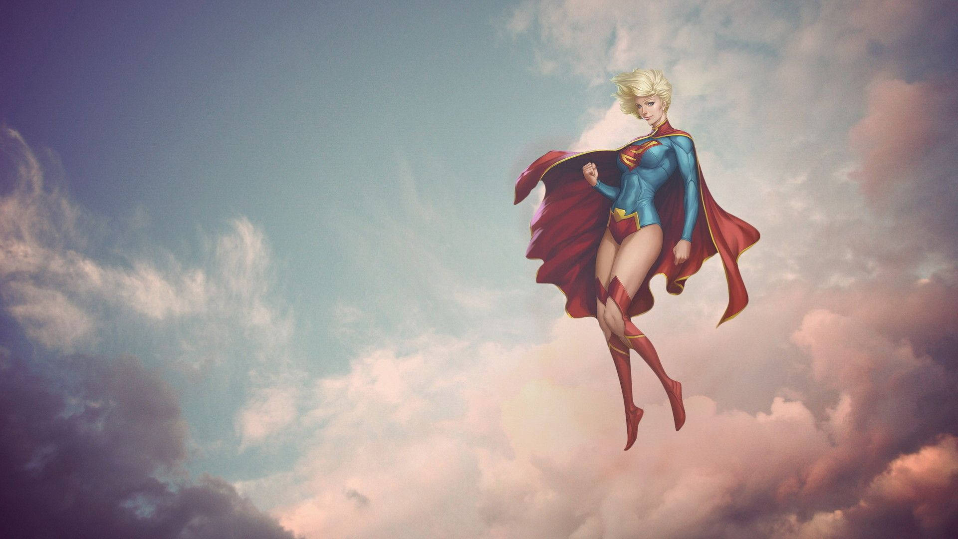 Den stærke superkvinde med æstetiske skyer baggrunden Wallpaper