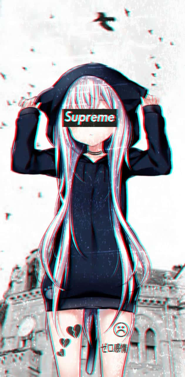 Supreme Anime Meisje Glitch Kunst Achtergrond