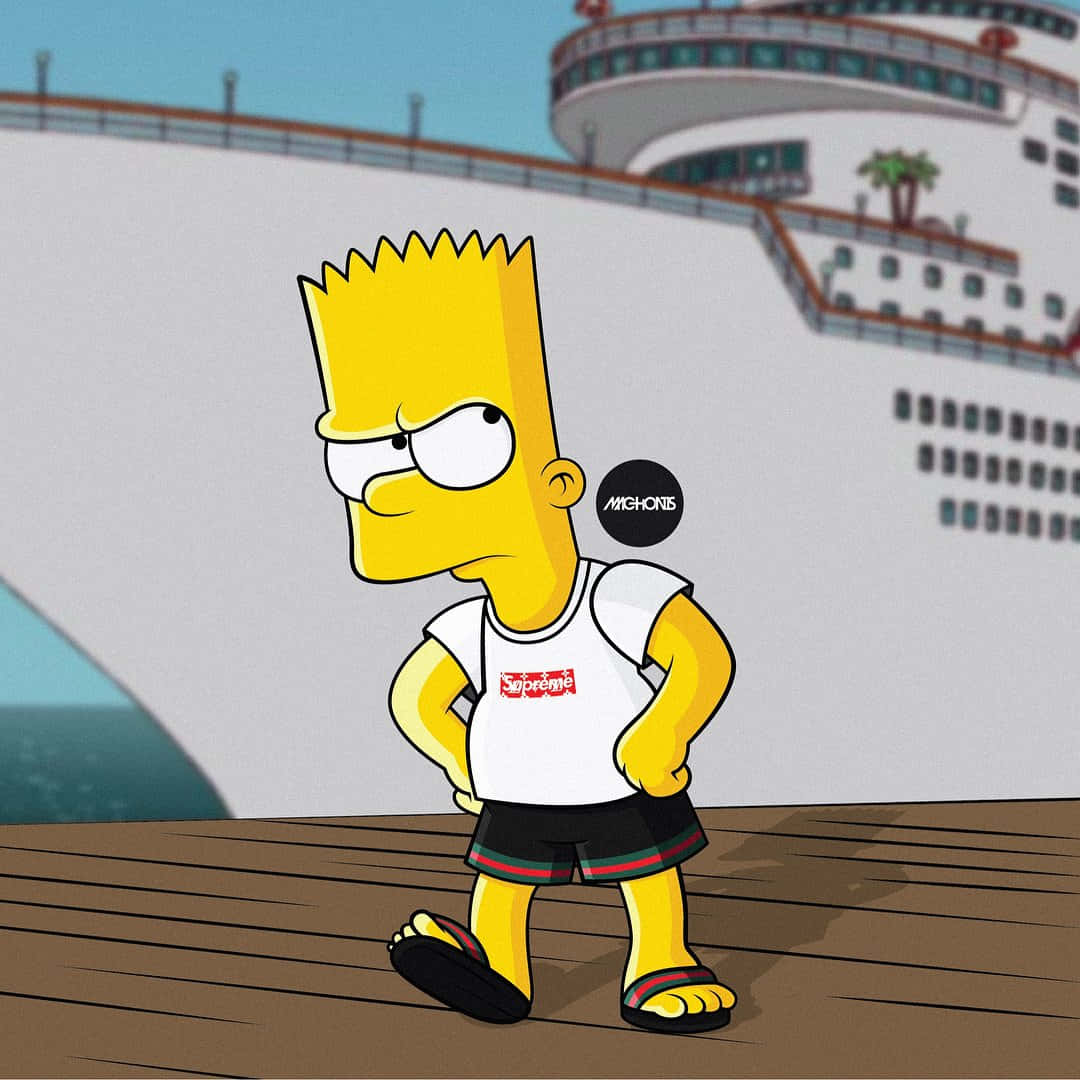Suprime Bart Simpson Med Båd Wallpaper