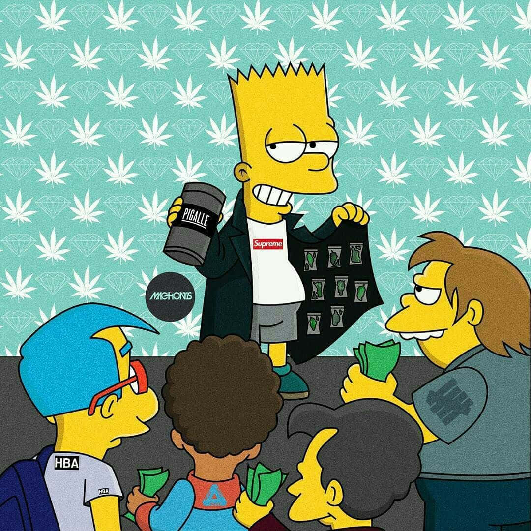 Supreme Bart Simpson Sammen Med Venner Wallpaper