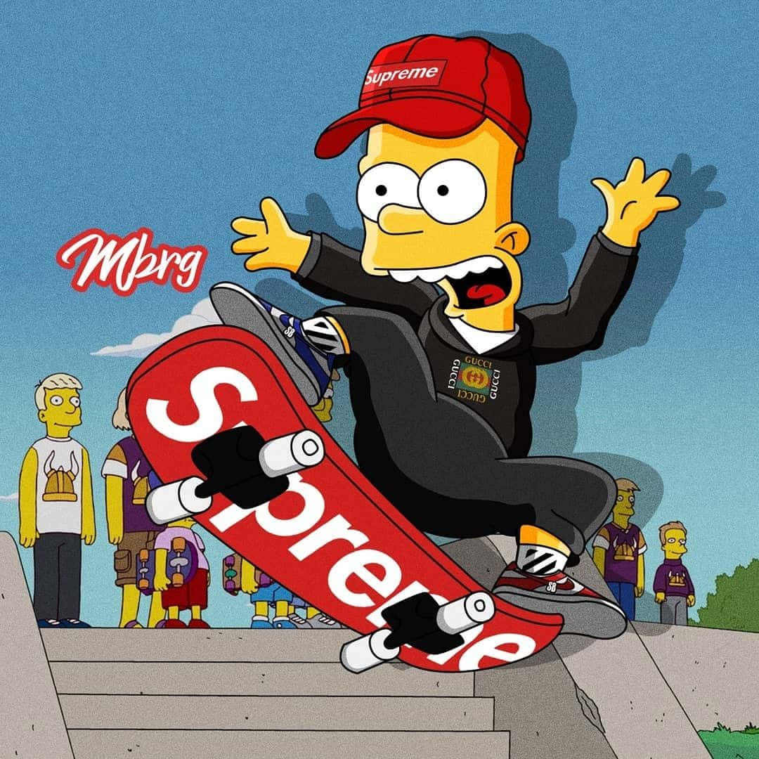 Supremeskateboard Bart Simpson In Italian Would Be: Supreme Skateboard Bart Simpson Sfondo
