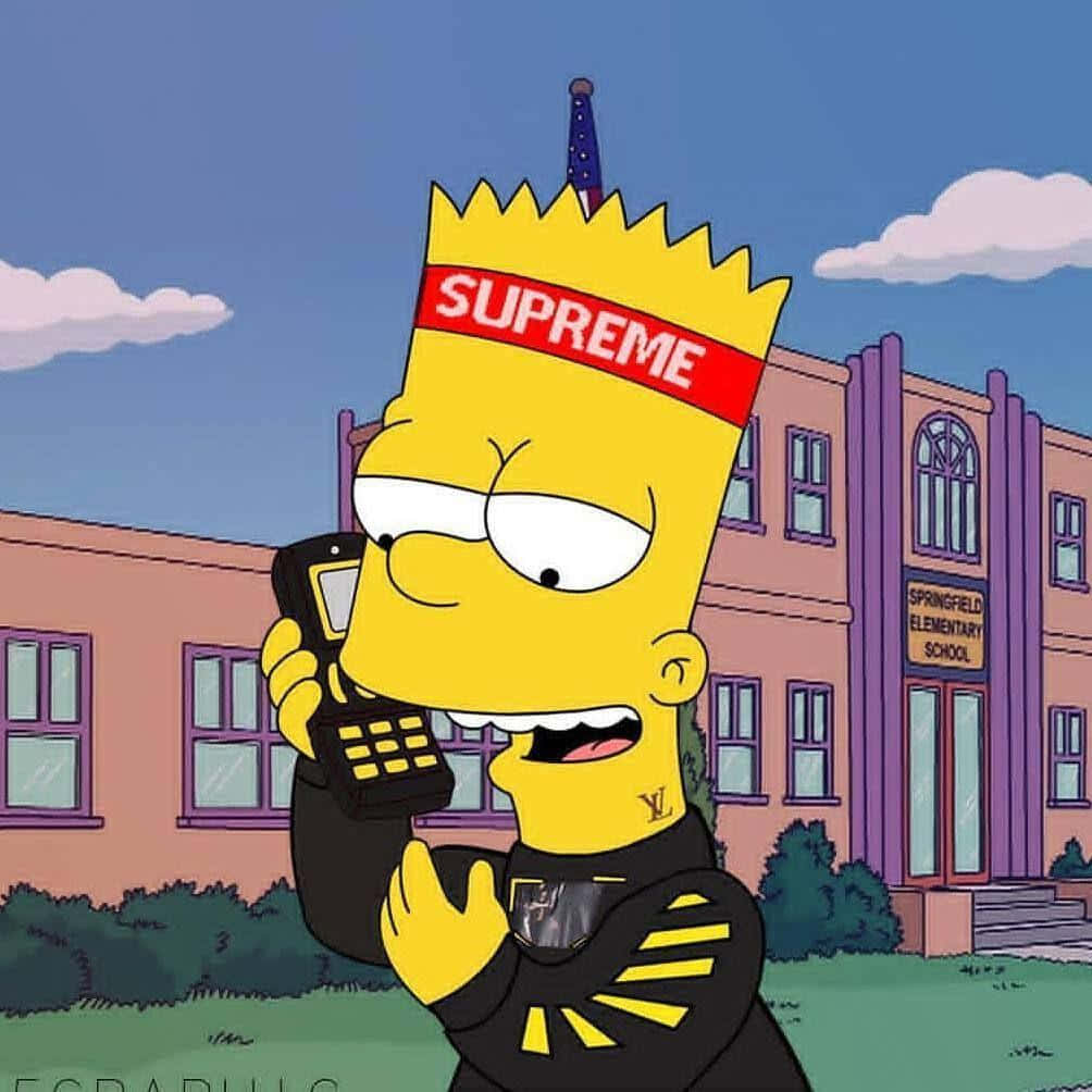Supremebart Simpson Auf Dem Handy Wallpaper