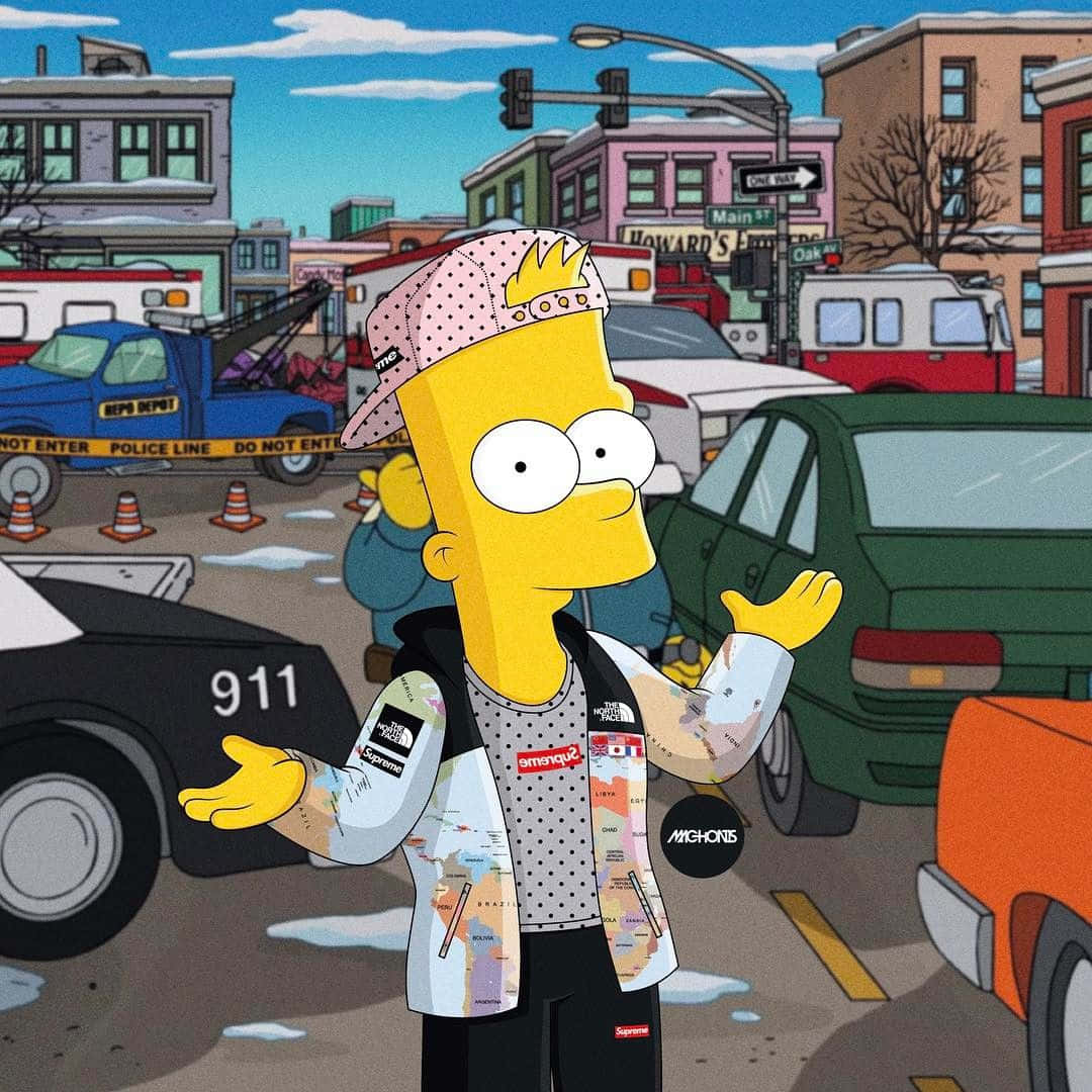 Supreme Bart Simpson With Cars Wallpaper