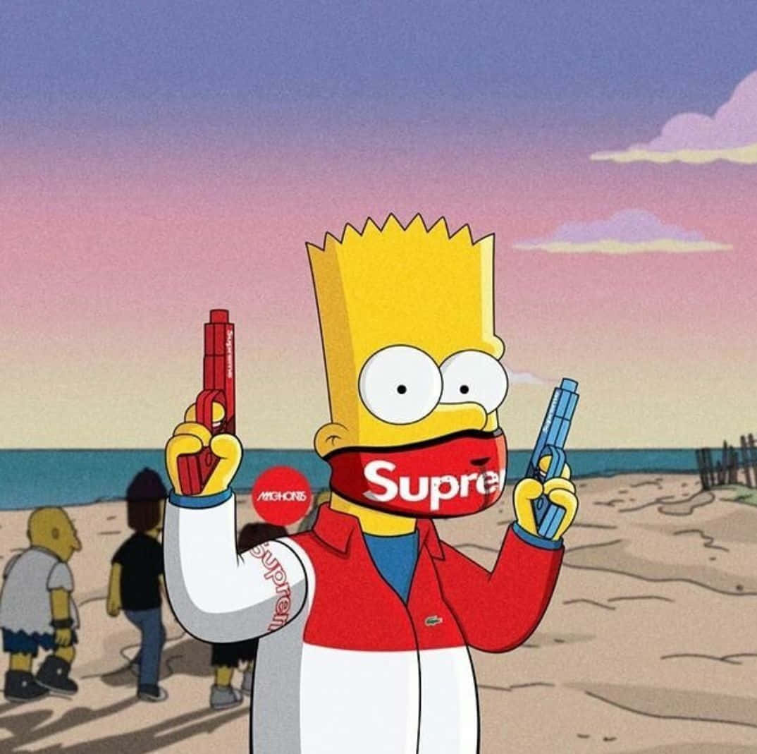 Suprem Bart Simpson Med To Våben Wallpaper