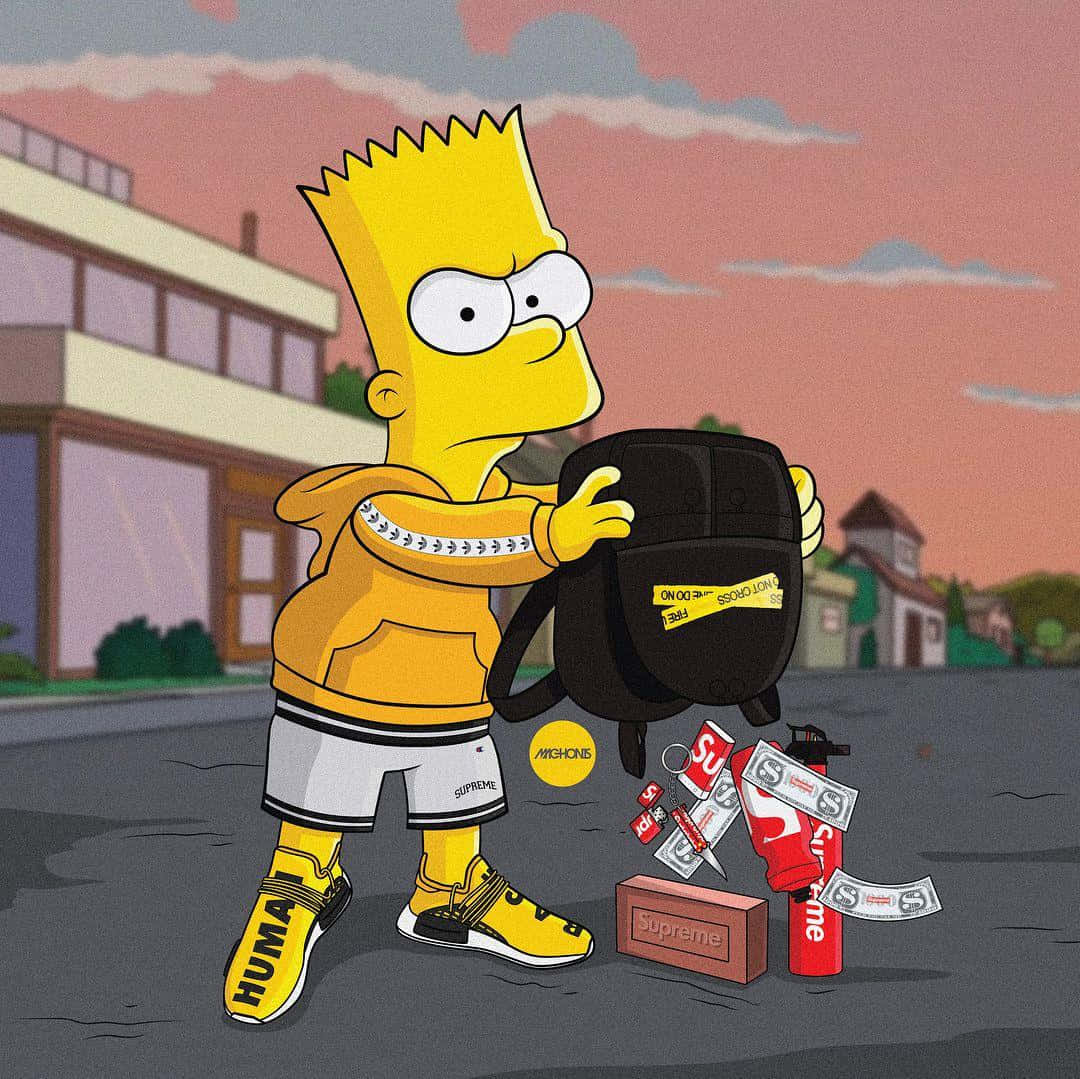 Supremobart Simpson Lanzando Su Mochila. Fondo de pantalla