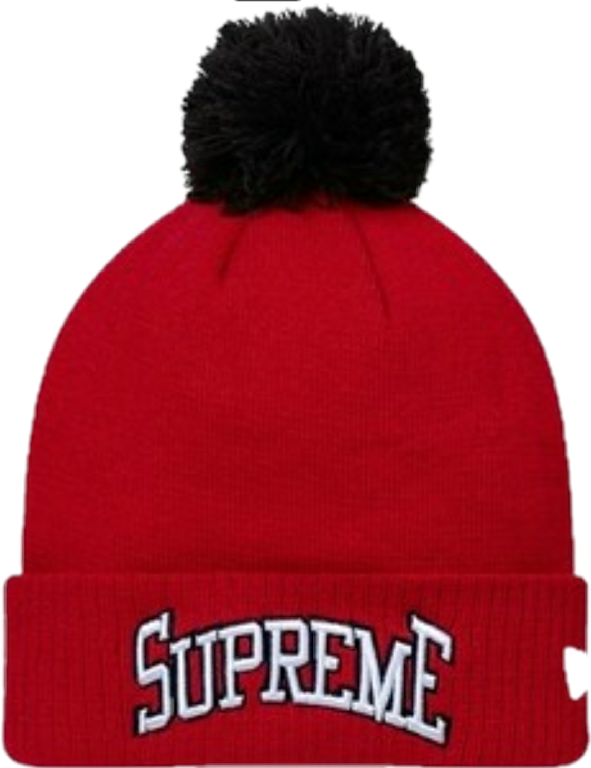 Supreme Branded Red Beanie With Pom PNG