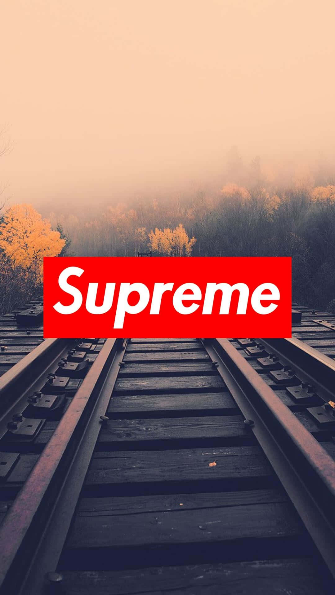 Logoet for Supreme, det ikoniske livstilsbrand, rider på en bølge af ild. Wallpaper