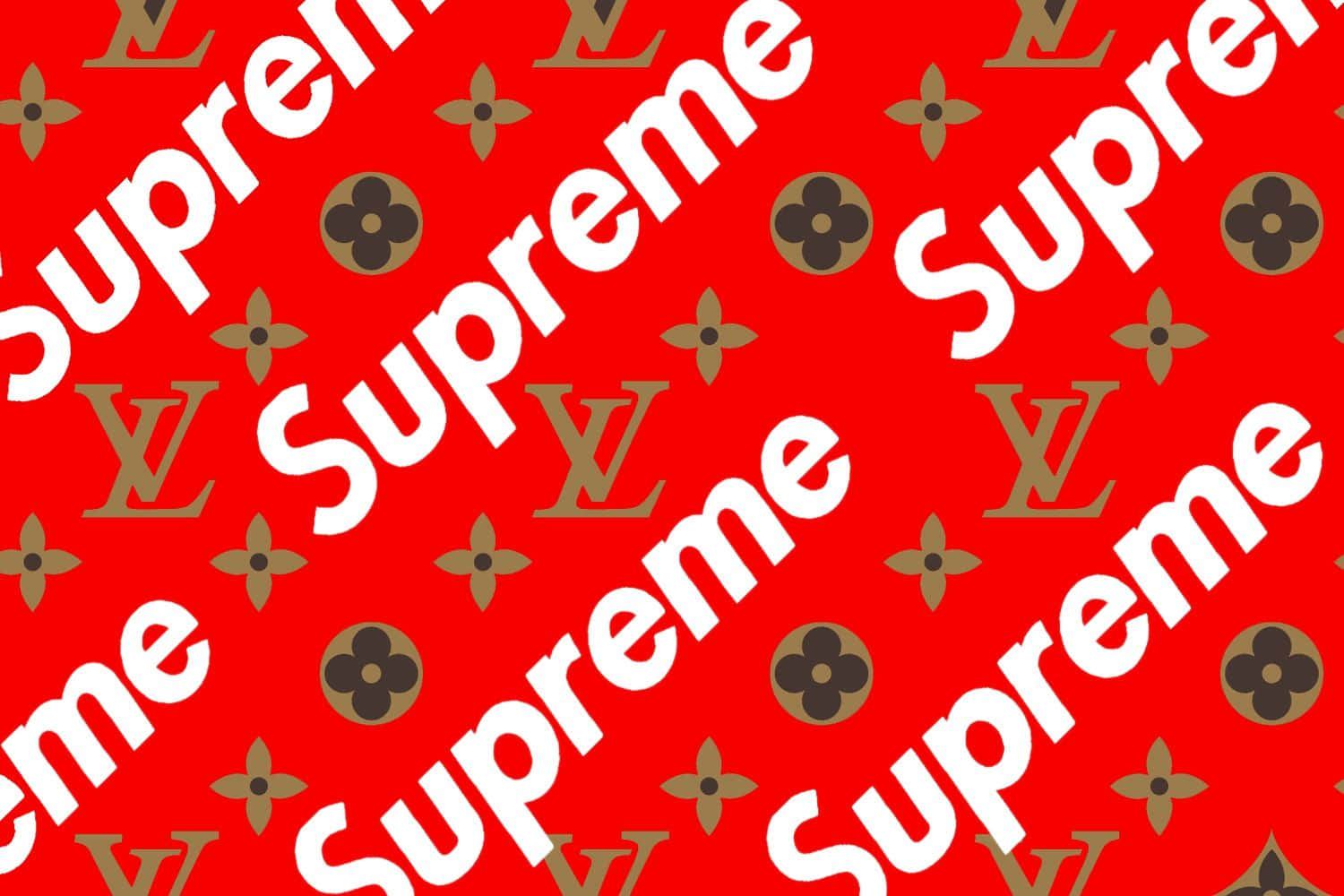 Download Red Supreme Logo Louis Vuitton Wallpaper