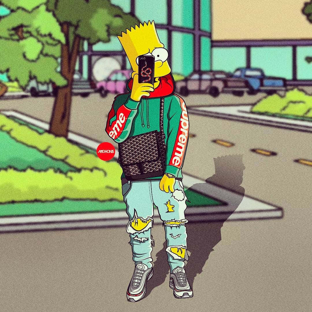 The Simpsons Character Is Standing On The Street Wallpaper