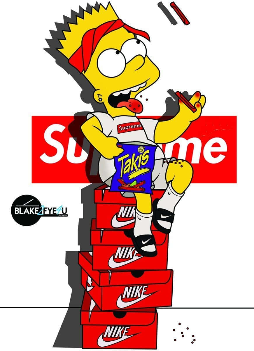 Holding Fries: Supreme Simpson sidder på skotøjsbokse og holder pomfritter Wallpaper