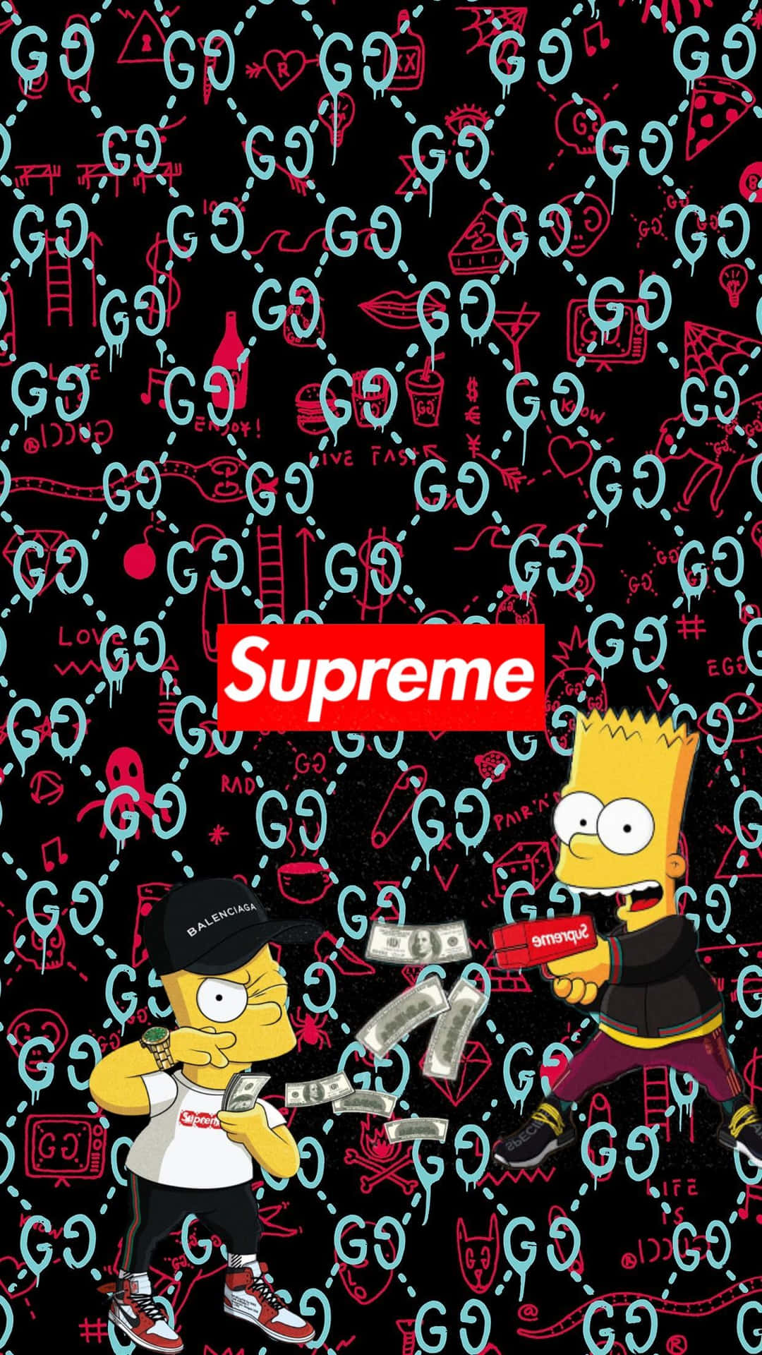 Download Supreme Simpson with classic skateboard style Wallpaper