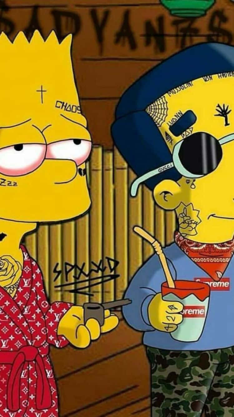 Supreme Tatoveret Bart og Milhouse Simpson Tapet Wallpaper