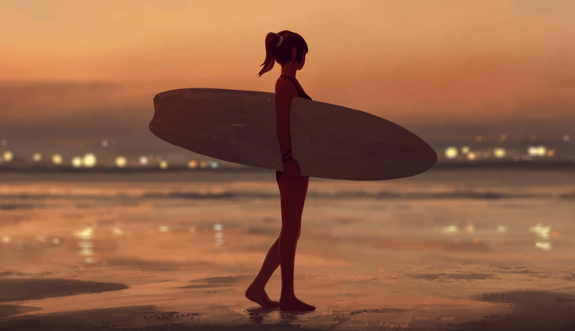 Surfboard Girl Anime Wallpaper