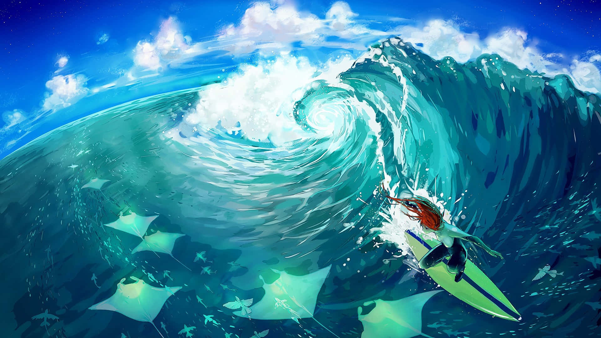 Surfer Amidst Majestic Wave Wallpaper