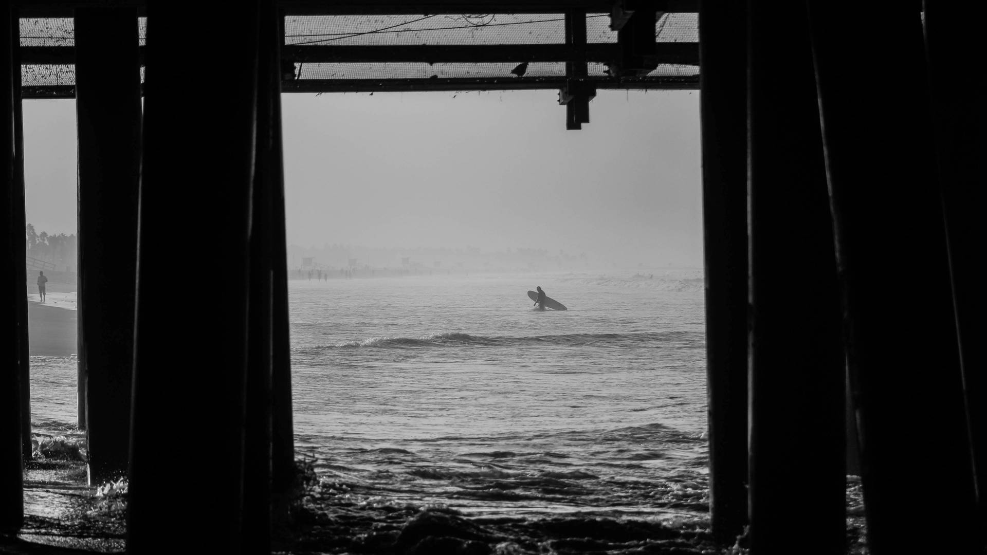 Surfer On Santa Monica Beach Wallpaper
