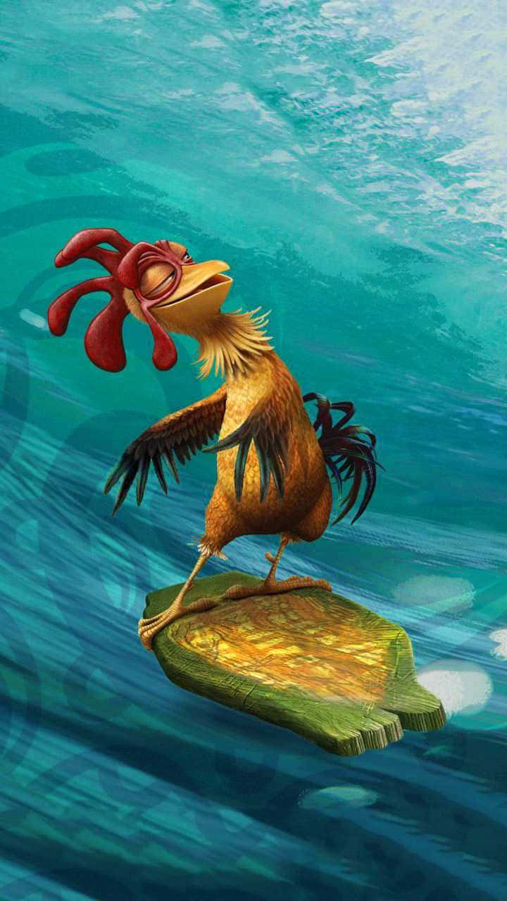 Surfing Chicken Joe Animated Character Wallpaper