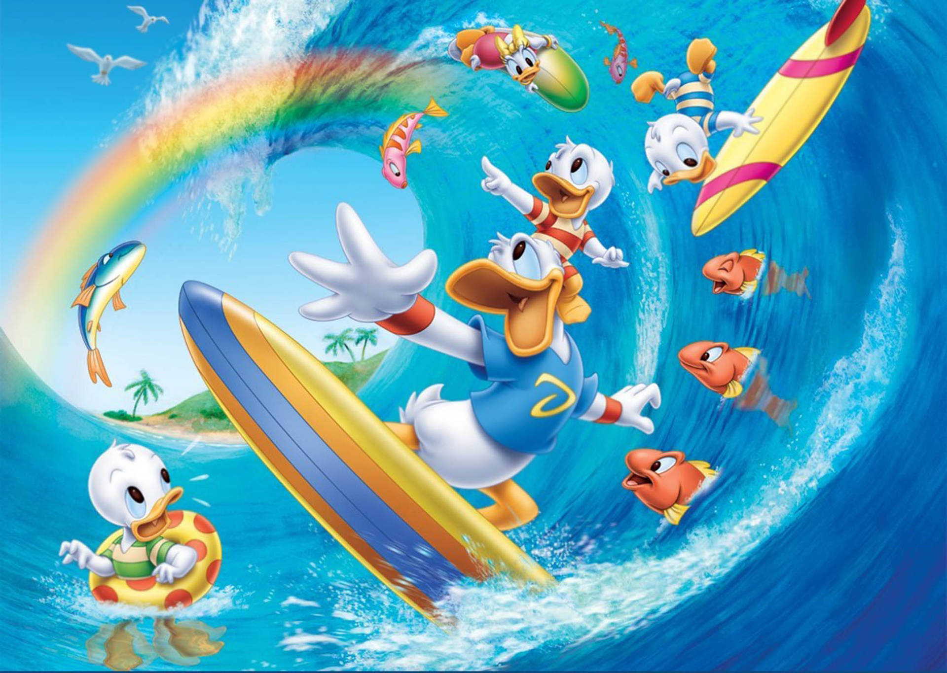 Surfing Donald Duck Wallpaper