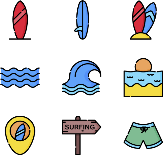 Surfing Icons Set PNG