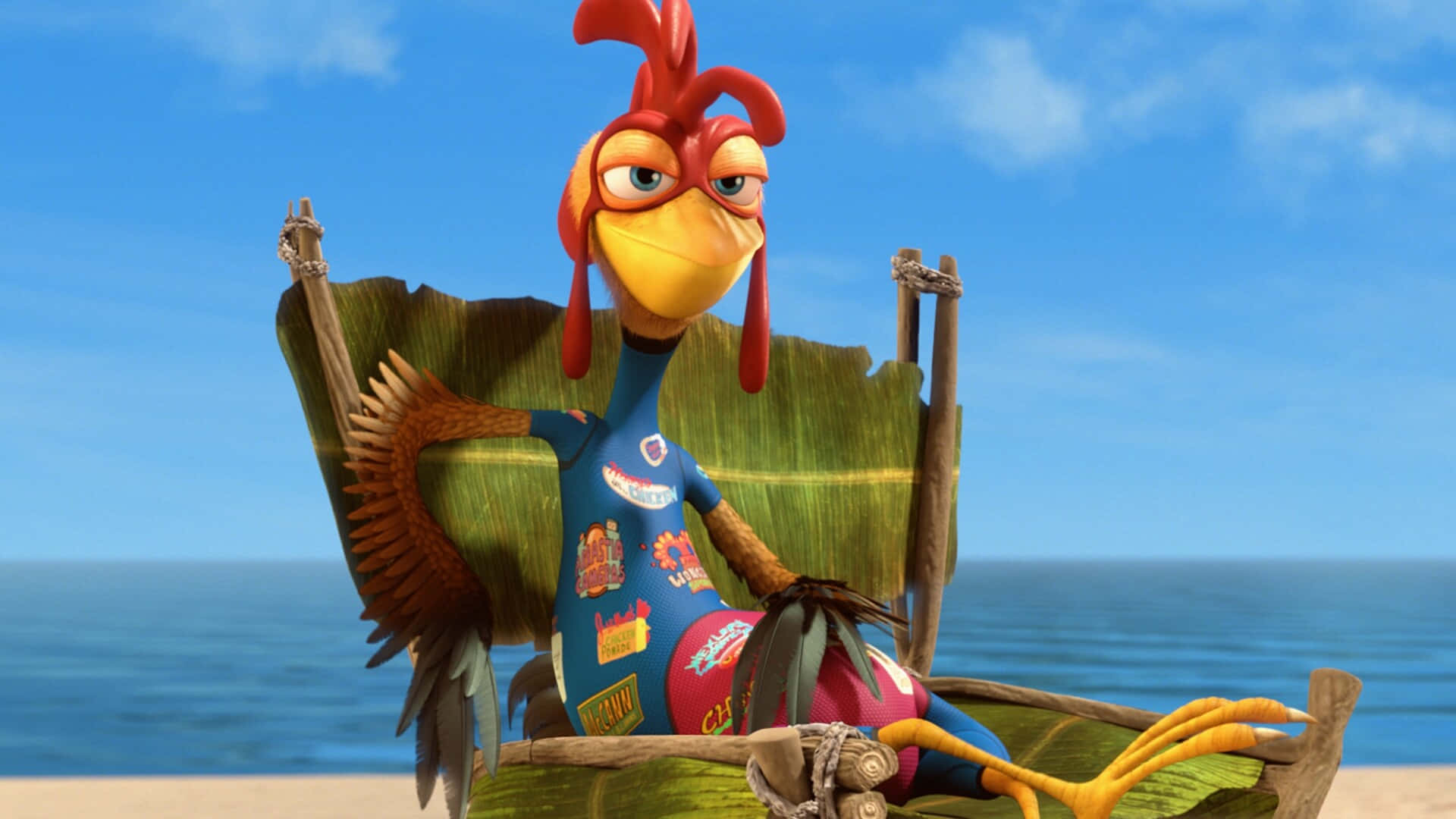 Surfing Rooster Animated Character Wallpaper