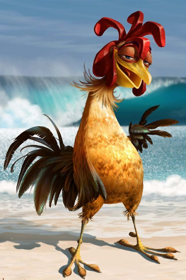 Surfing Rooster On Beach Illustration Wallpaper