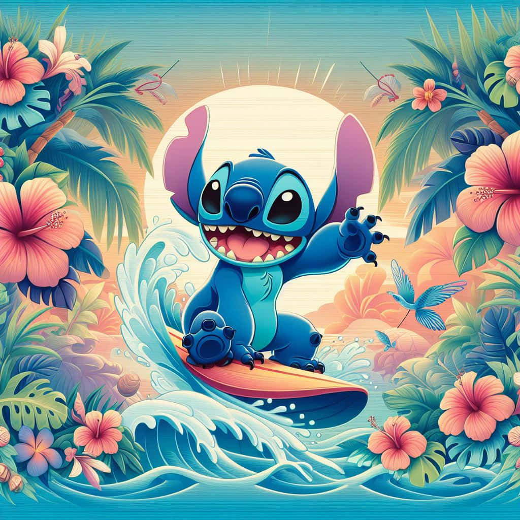 Surfing Stitch Tropical Paradise Wallpaper