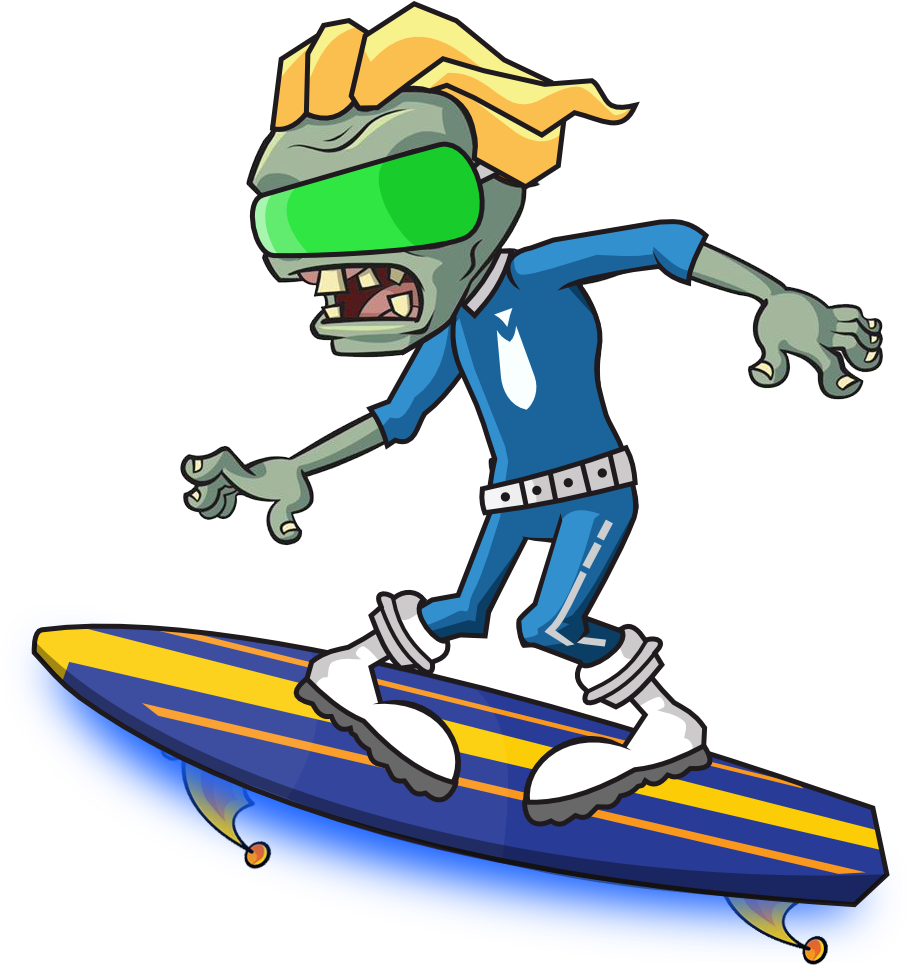 Surfing Zombie Cartoon PNG