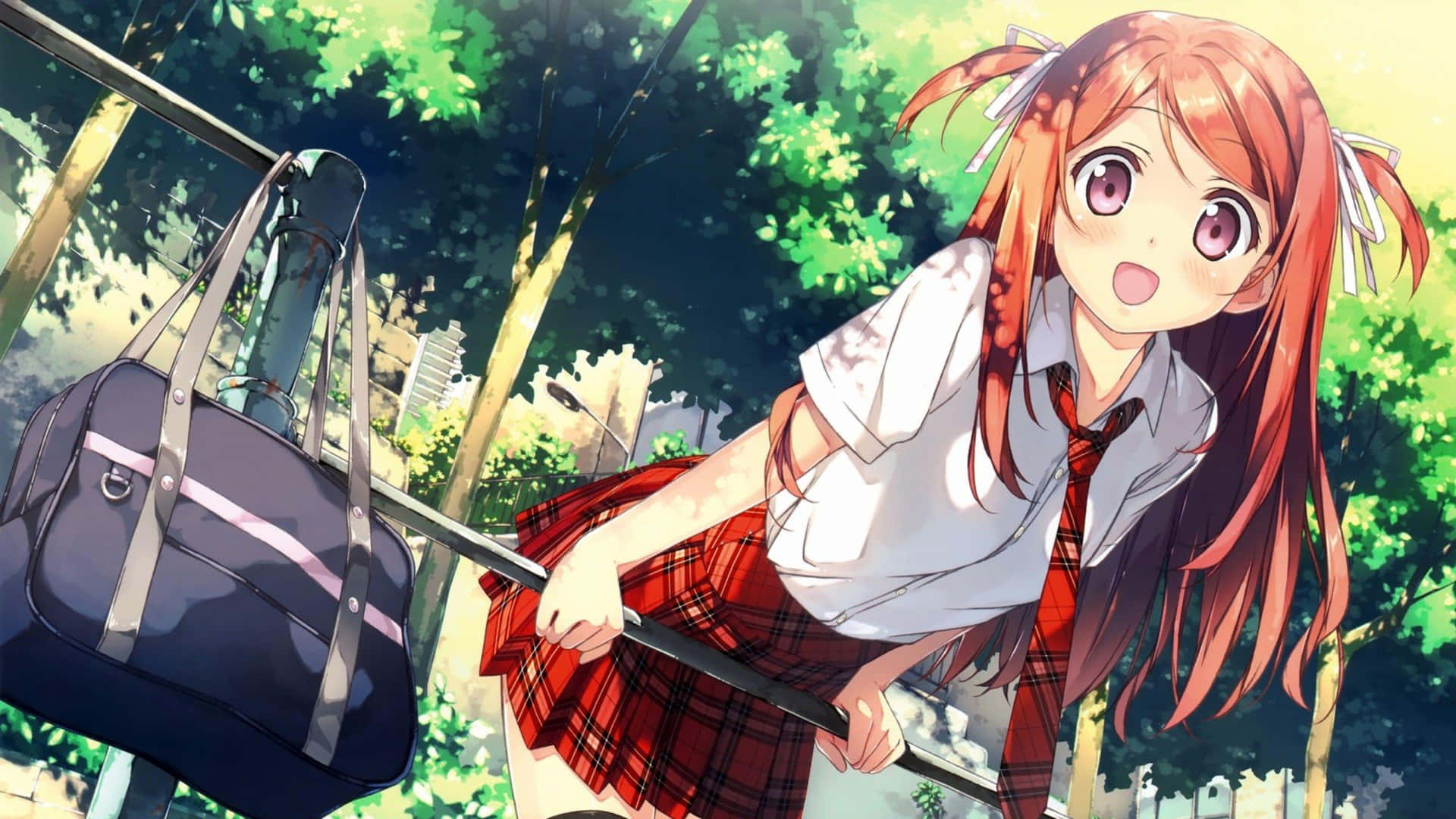 Surprised Anime Girl With Bag Wallpaper