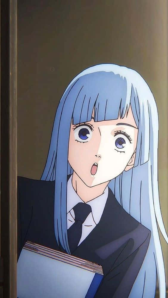 Surprised Anime Girl With Blue Hair Wallpaper