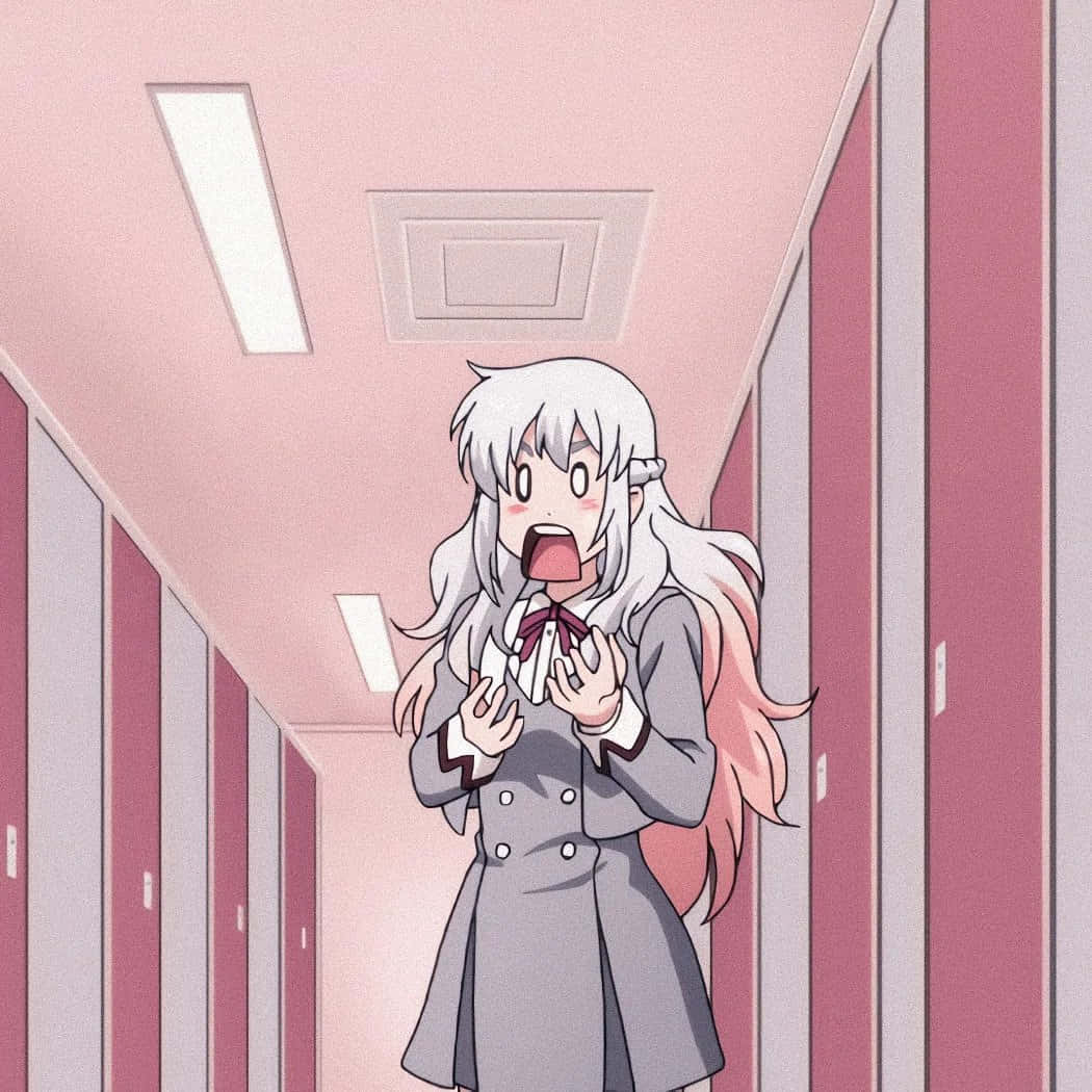 Surprised Anime Girlin School Hallway Wallpaper