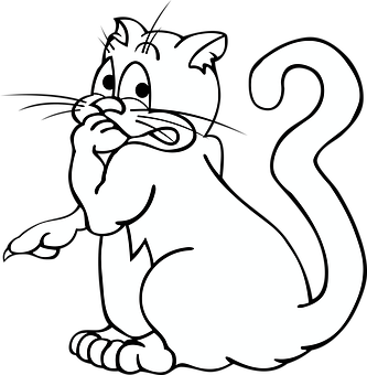Surprised Cartoon Cat Blackand White PNG